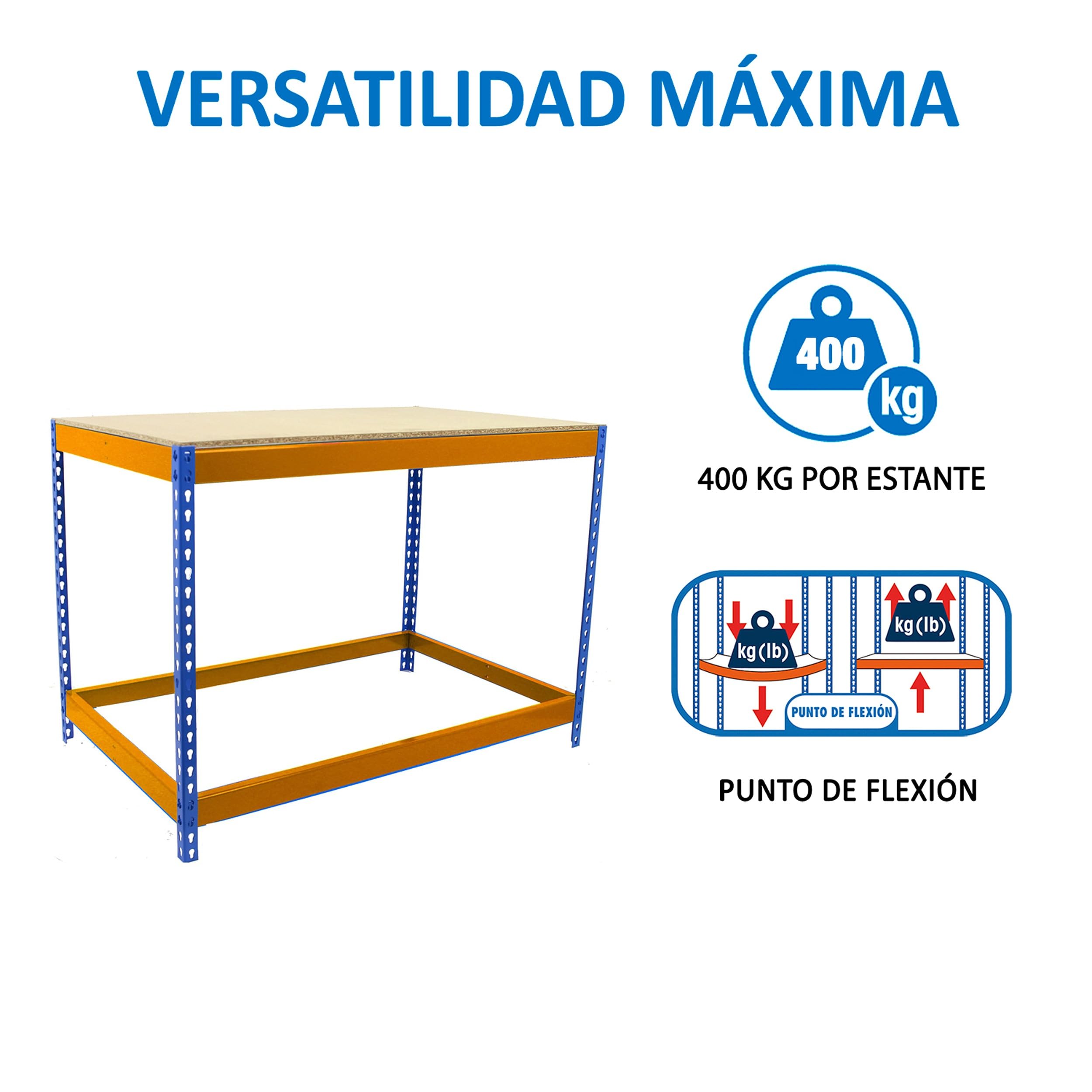 Simon Rack Banco de Trabajo Taller 1800x450 mm - BT Basic | Capacidad Carga 400 kg, Montaje sistema clic, Pintura anticorrosión, Azul/Naranja