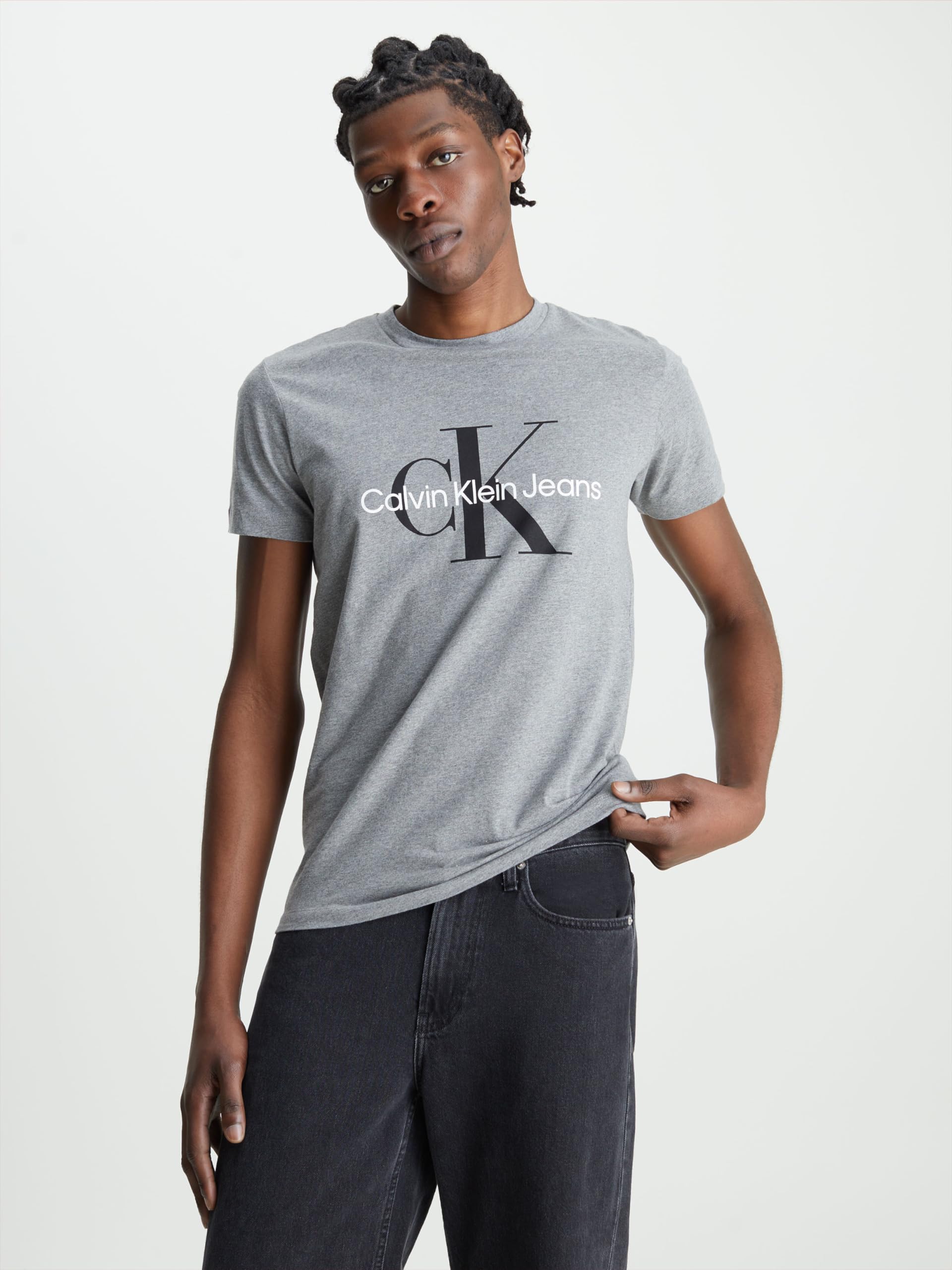 Calvin Klein CORE MONOLOGO SLIM TEE Erkek T-shirt Mid Grey Heather L