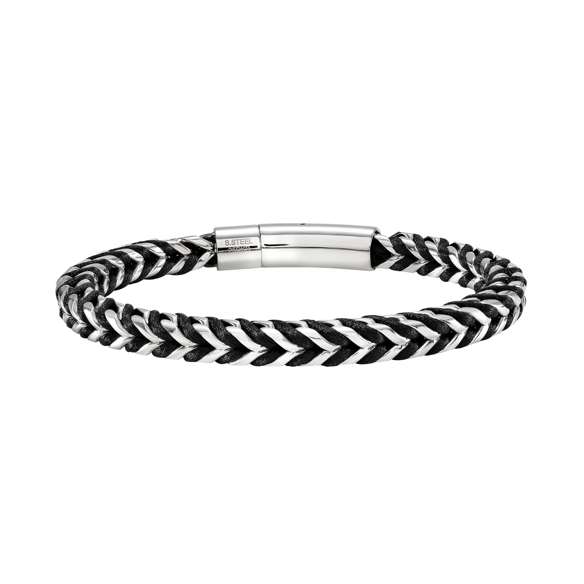 Breil, Collezione Shackle, Bracciale Uomo, Catena in Acciaio Lucido Intrecciata con Filo in Nylon Colorato, Chiusura con Pulsante, Idea Regalo Uomo, Circonferenza 18 cm, Taglia S
