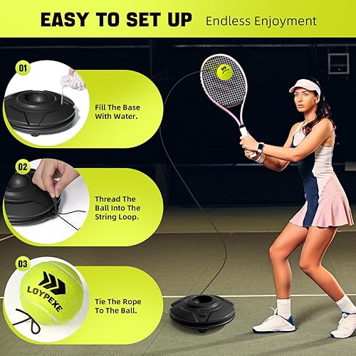 Miniatura 4 de Juego de entrenador de tenis con cuerda para entrenamiento de tenis solo, equipo de práctica de varias pelotas de rebote de repuesto, equipo de