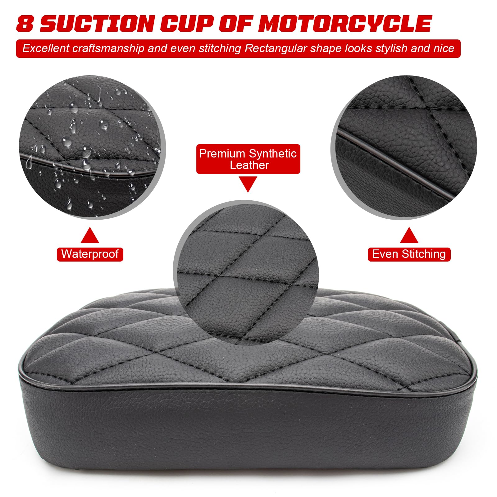 Sellino per passeggero moto, cuscino posteriore per moto, cuscino posteriore con 8 ventose compatibile con Harley Sportster XL 883 1200 Dyna per Softail Touring Cruiser Chopper Custom
