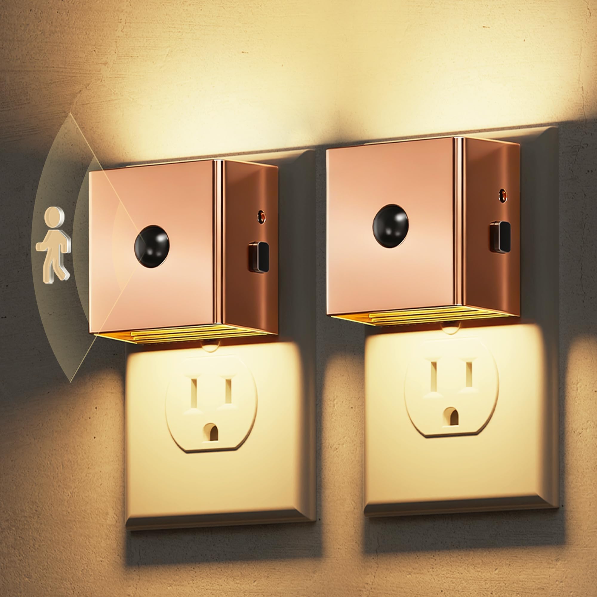 L LOHAS LED Night Light,Plug in Night Light with Motion Sensor and Dusk to Dawn Sensor, Brightness Adjustable,3000K Soft White, Rose Gold Nightlight for Bathroom Hallway Kitchen