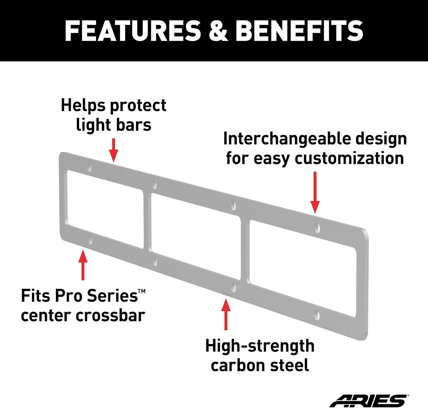 ARIES PJ20OS Pro Series 20-Inch Brushed Stainless Steel Grille Guard Light Bar Cover Plate