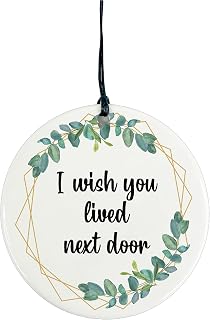 Ceramic Circle Plaque Decoration - I Wish You Lived Next Door (Botanical, Plain Back)