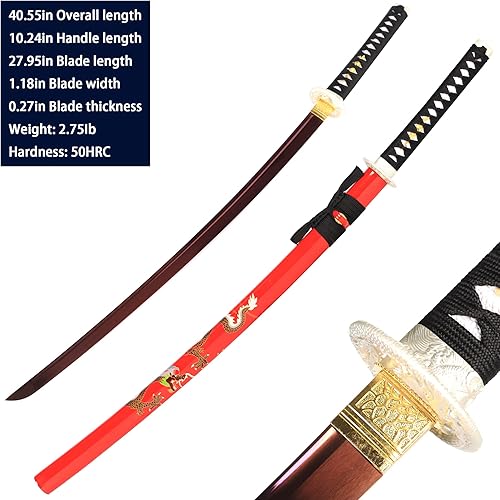 Miniatura 3 de mexc Espada Katana de acero de alto carbono, espada samurái real, hoja afilada