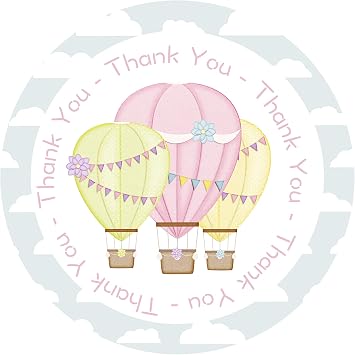 Pink Hot Air Balloon Thank You Stickers - 24-Pack - 2 Inch - Perfect for Girls Birthday Parties, Party Favors, Goodie Bags, up up and Away Baby Shower Themed