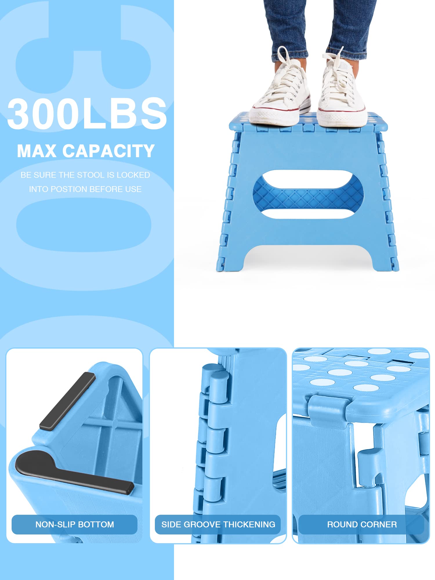 Dyforce Sgabello pieghevole da 28 cm, resistente, per bambini, resistente, per adulti, sgabelli compatti, sgabello leggero per bambini, per cucina, bagno, può contenere fino a 136 kg (blu)