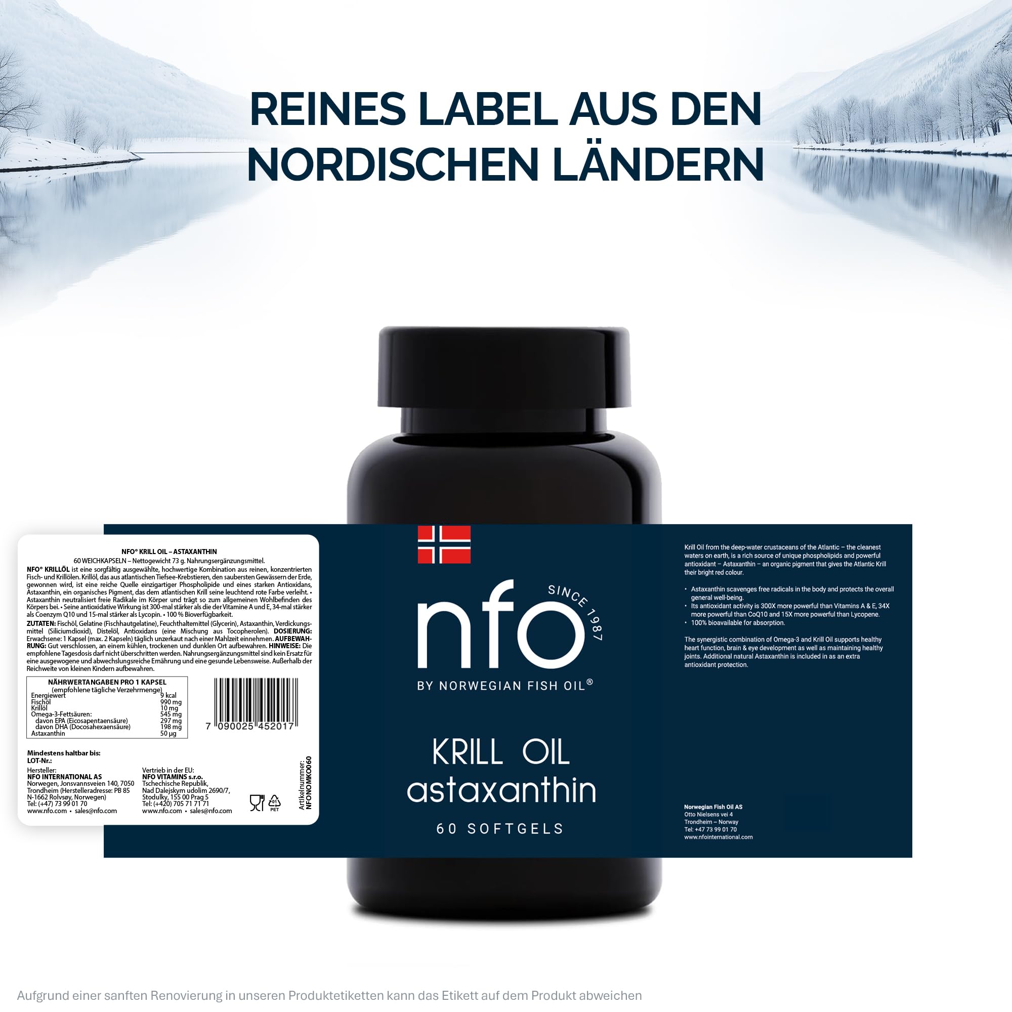NFO Omega 3 Krill Oil – 60 Kapseln | Premium Krillöl mit Astaxanthin | Phospholipid Form mit EPA DHA | Sehr Gute Aufnahme | Norwegen Antarktis