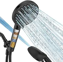 MakeFit Ducha portátil com filtro preto fosco - 10 modos de pulverização de alta pressão cabeça de chuveiro filtrada com mangueira, suporte e filtros de chuveiro de água dura para remover cloro e metais pesados