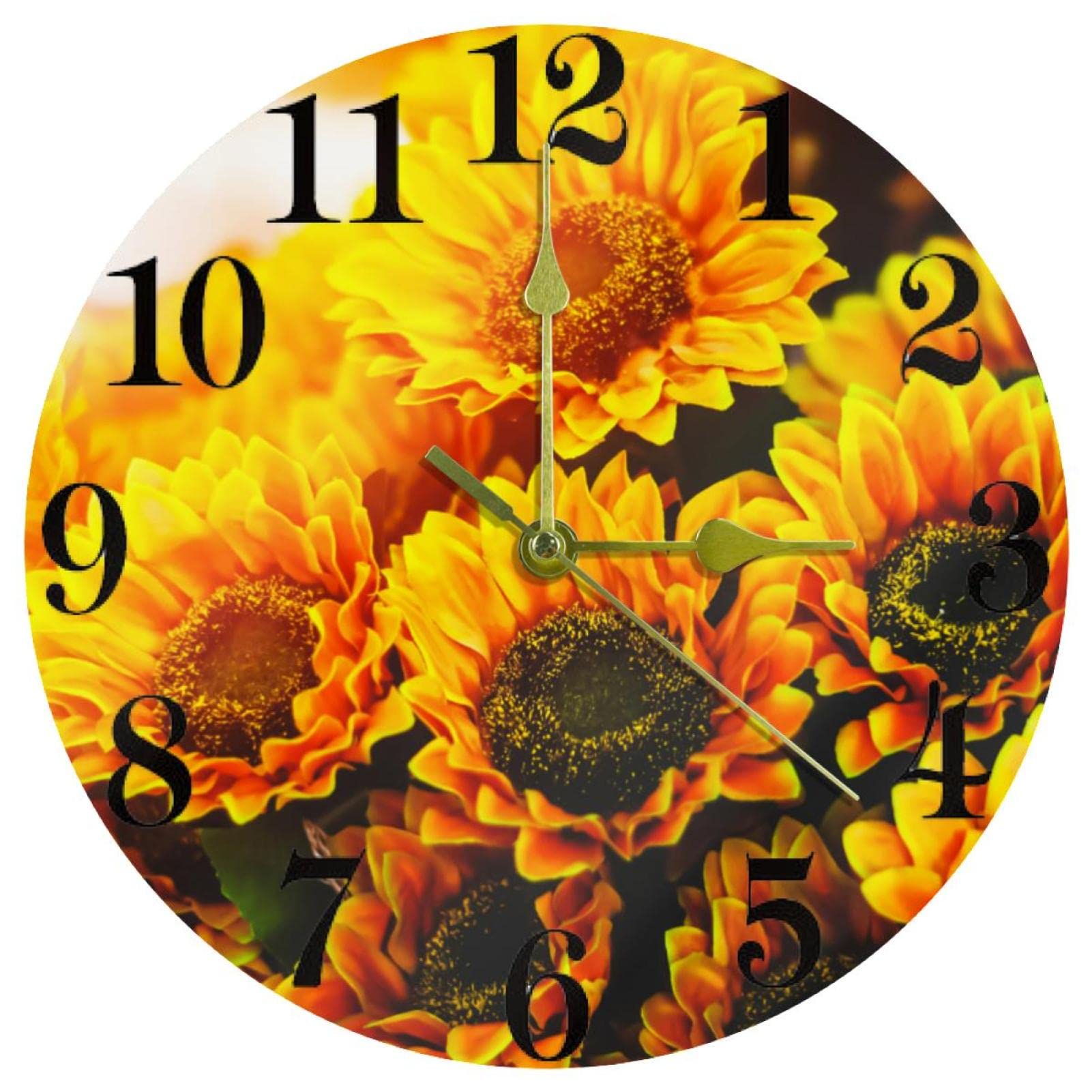 Horloge murale silencieuse sans tic-tac à motif tournesol rustique