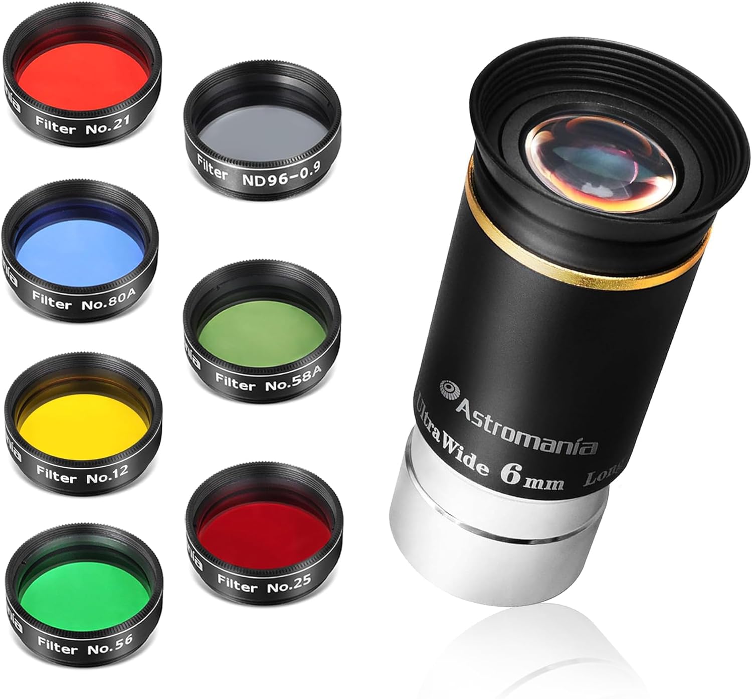 Astromania Filter Set of 1.25-Inch Seven Telescope Filters - Bundle with - 1.25" 66-Degree Ultra Wide Angle Eyepiece