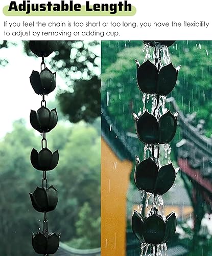 Miniatura 7 de ENHEN Cadena de lluvia, cadena de agua de lluvia negra, enlace de canal directo, campanas de lluvia para techo de pérgola, campanas de lluvia para