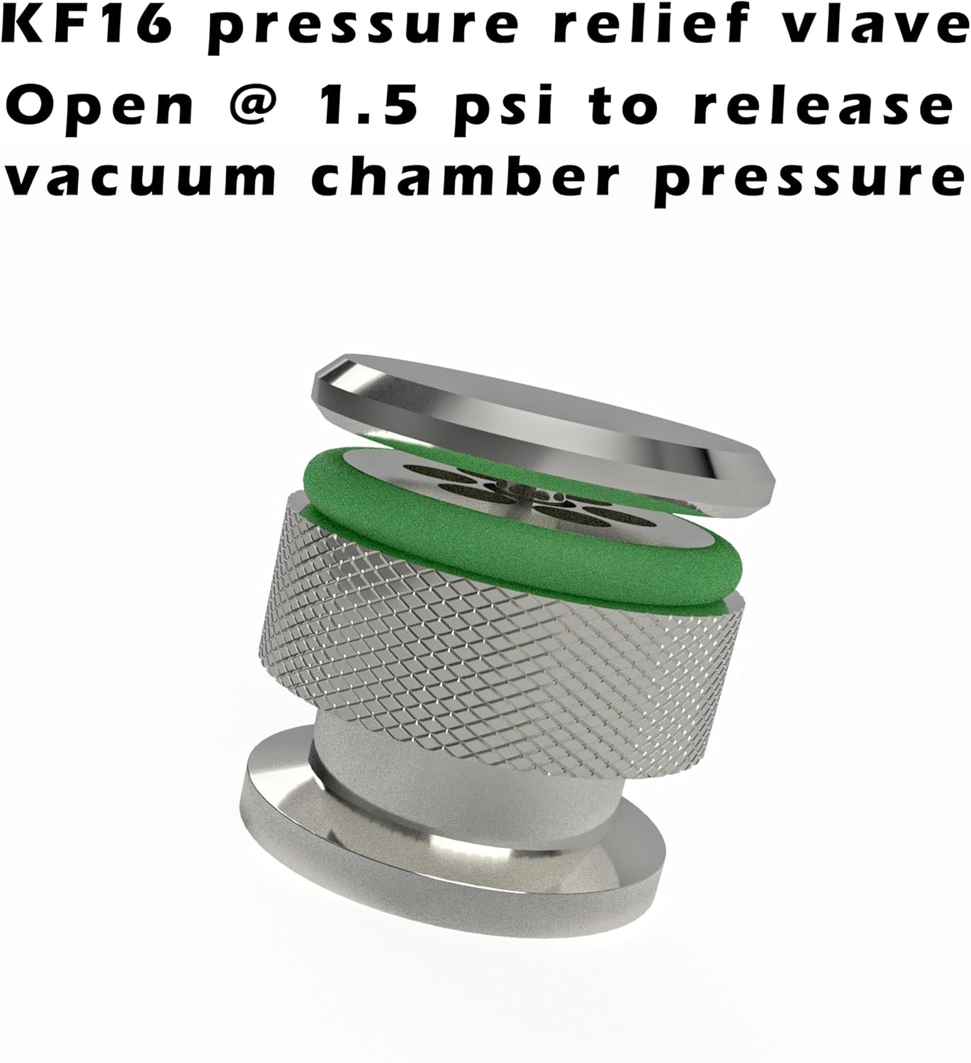 bmotiontech over pressure relief valve keep vacuum chamber below excessive positive pressure < 1.5psig, improved version, One-piece valve body (KF16 flange)