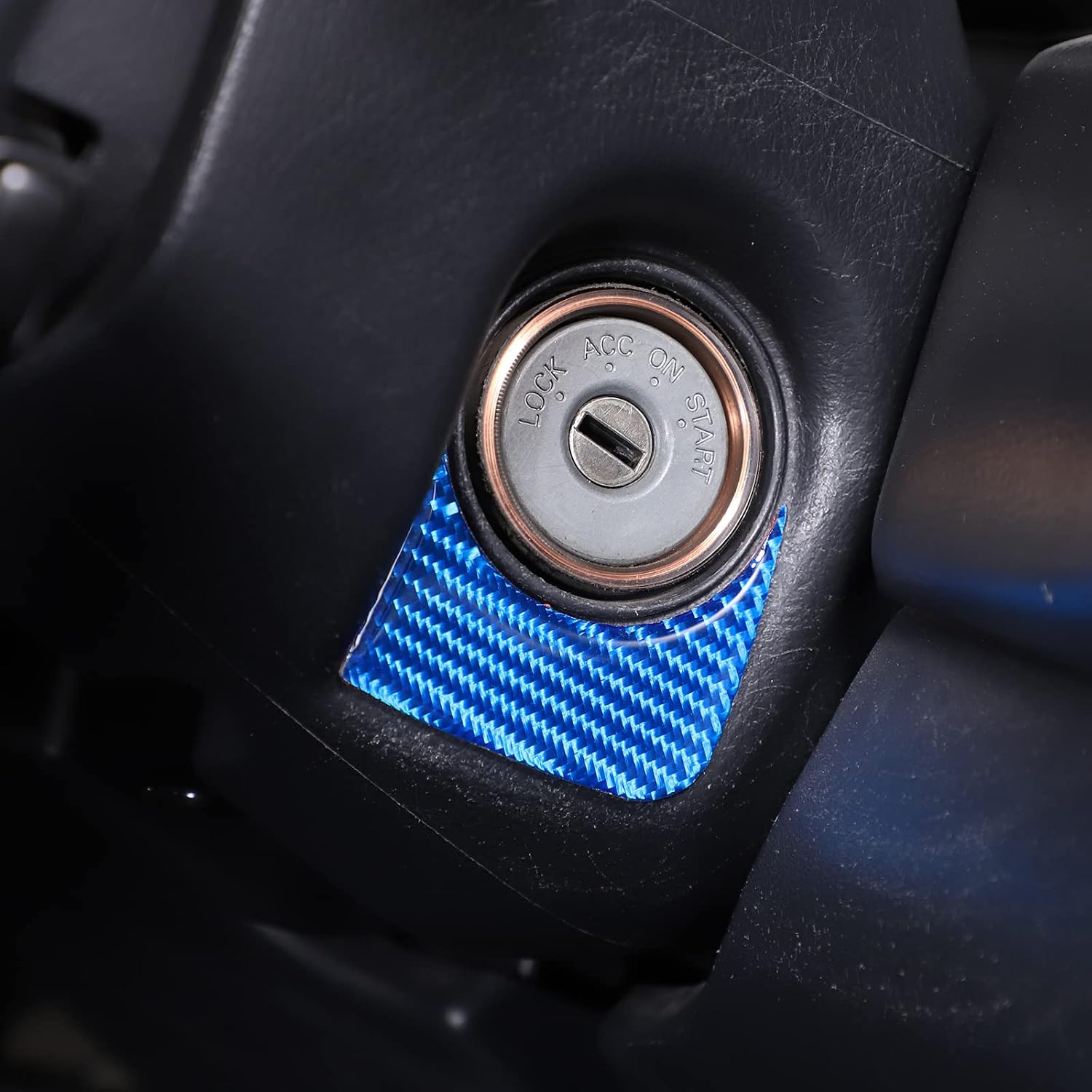 HAPPYHORSE Car Carbon Fiber Sticker Compatible with Mitsubishi Eclipse/Eclipse Spyder 2006-2011 Blue Real Carbon Fiber Sticker Decal Interior Trim Cover Accessories (Ignition Switch Frame)