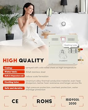 CGOLDENWALL 10.5KW Luxury Steam Generator Shower System Kit Complete Home Steam Sauna Spa Steam Bath Generator with Waterproof Control and Auto Drain 95-131F Max Space Heating 10.5 m3/371 ft3 (10.5KW)