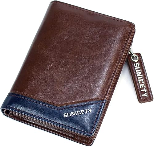 Miniatura 7 de Cartera de cuero para hombre con bloqueo RFID tarjetero con cremallera alrededor del bolsillo para monedas billeteras pequeñas plegables para