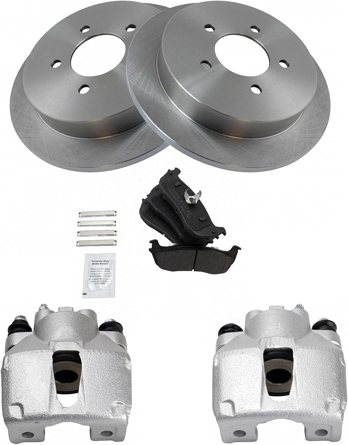 TRQ Rear Brake Pad and Rotor Set Semi Metallic Solid Rotors Calipers Compatible with 1997-2004 Ford F-150 1997-2002 Expedition 1998-2002 Lincoln Navigator 2002 Blackwood
