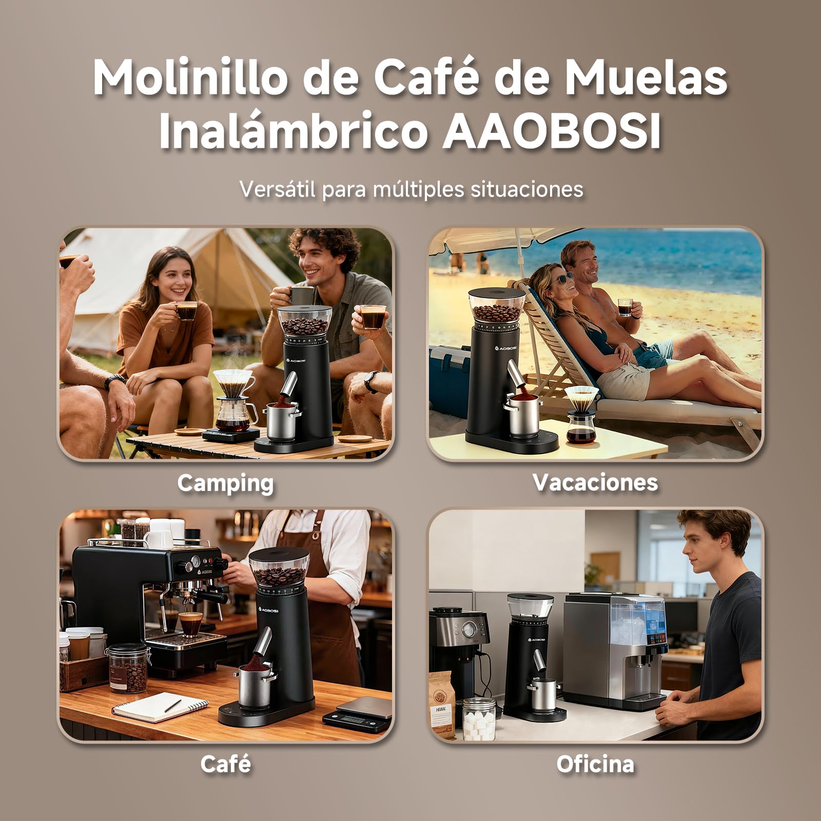 AAOBOSI Molinillo Café Eléctrico, Máquina de Café Portátil 110W, Batería 2600mAh, Máquina de Café con 60 Niveles de Molienda Personalizados, Incluye Portafiltro para Máquinas de Café Espresso