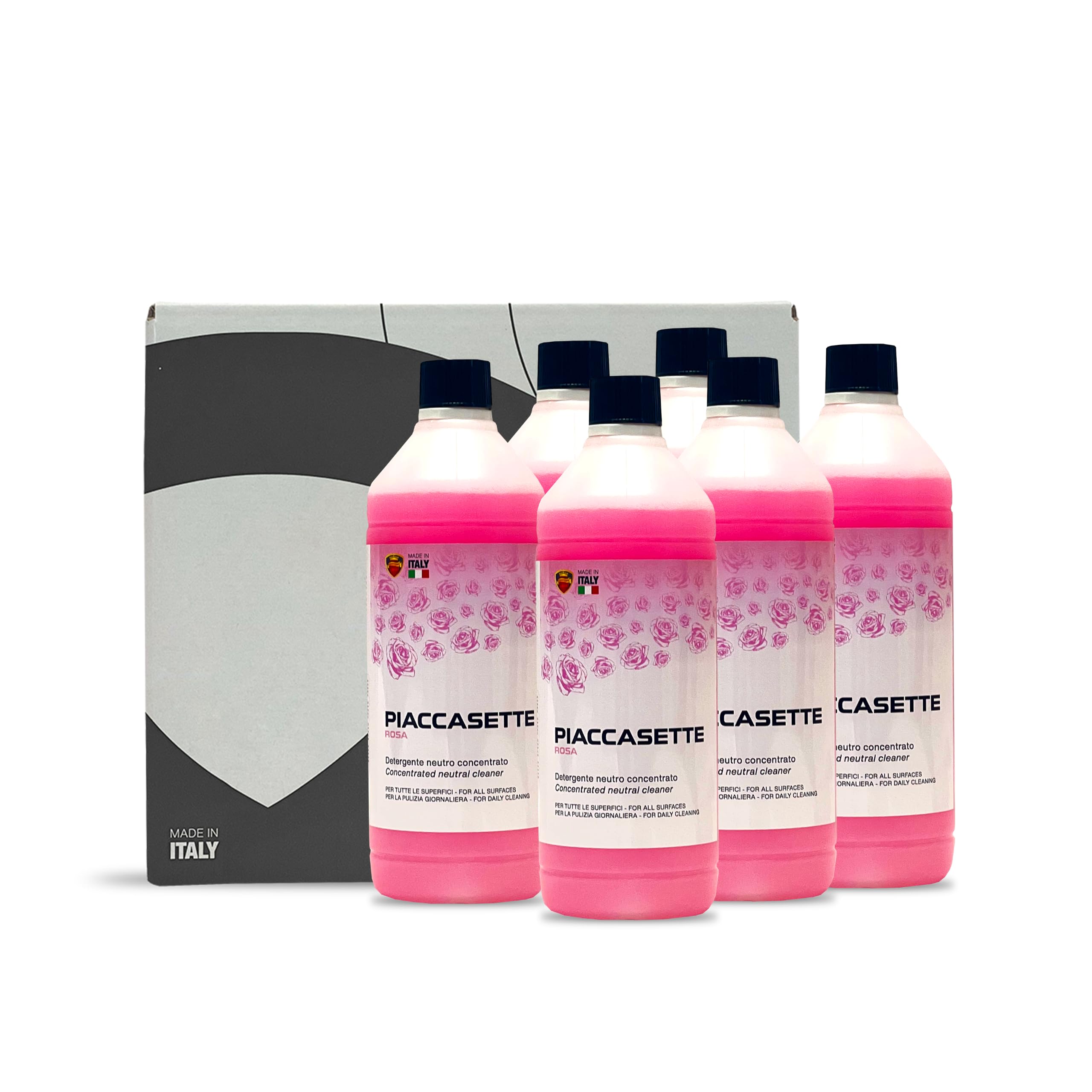 PIACCASETTE - Detergente Neutro Concentrato per Tutte le Superfici – Pulizia Quotidiana Professionale per Pavimenti, Rivestimenti, Legno e Pietra (Rosa, 6 x 1L)