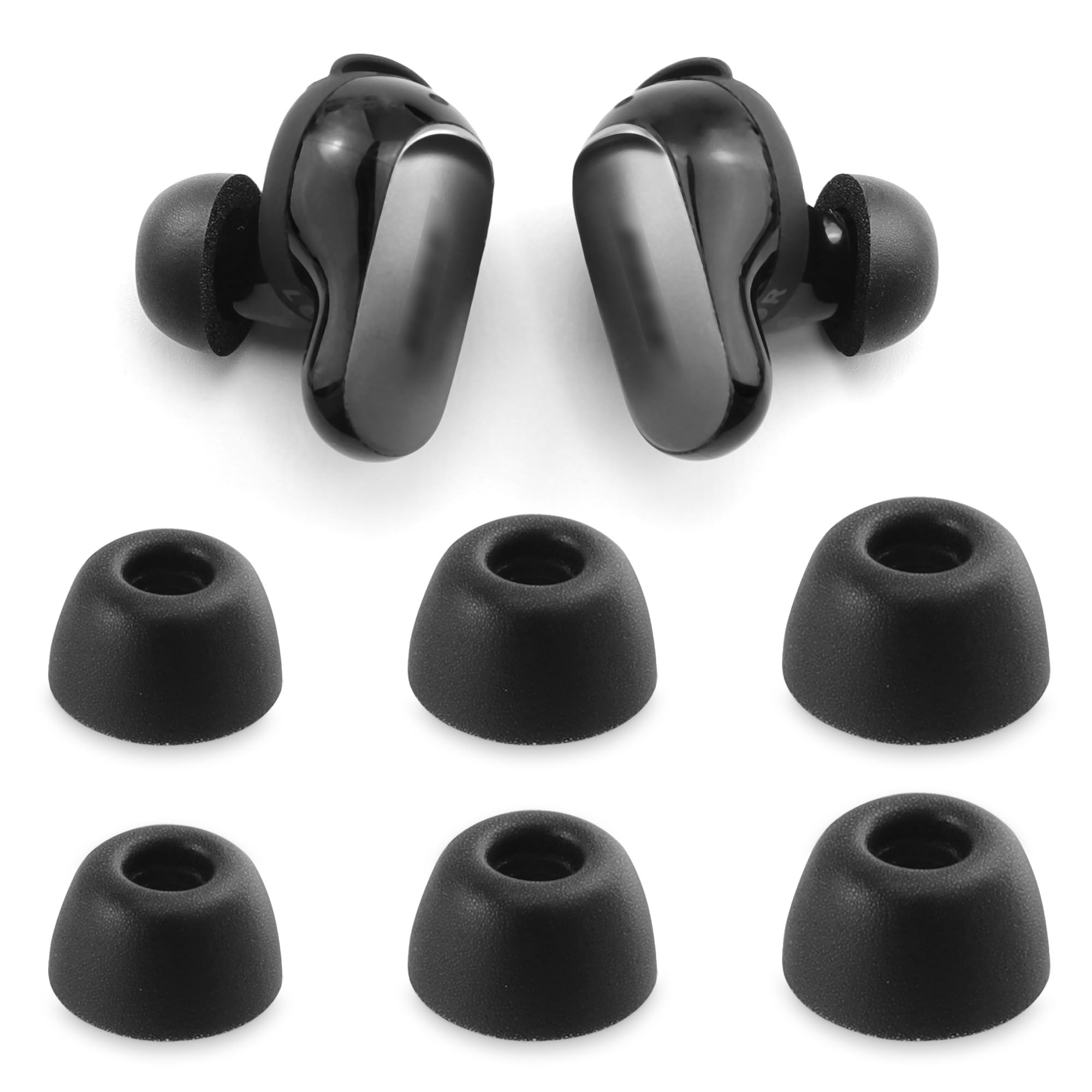 Photo 1 of NANLANFAN Replacement Foam Ear Tips for Bose QuietComfort Ultra Bluetooth Earbuds, Ultimate Comfort, 3 Pairs (Black, Assorted S/M/L)