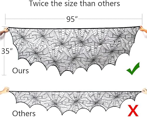 Miniatura 3 de Decoración de chimenea de Halloween, suministros de fiesta festiva, tela de araña de encaje, cubierta de bufanda negra para chimenea, bufanda de