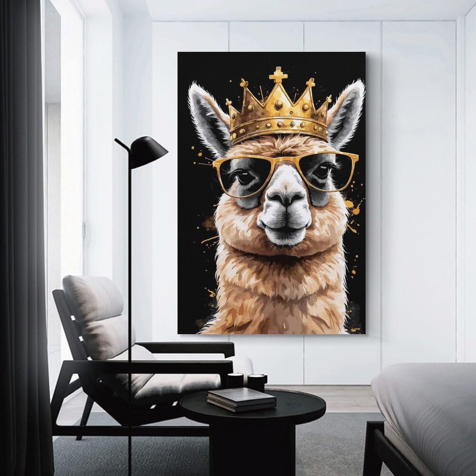 Junmoney Unframe-Style-4 Llama King With Sunglasses Decorative Wall Artwork, 20X30inch(50X75cm), For Home Lounge, Bedroom Or Reading Nook, Eye Catching Artwork For Blank Walls