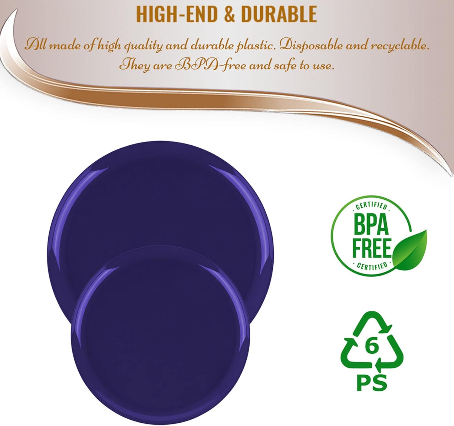 Smarty Had A Party Disposable Plastic Pastry Plate, Navy Flat Round Dinnerware Bulk Order for Wedding, Birthday & All Occasions, 120 pcs