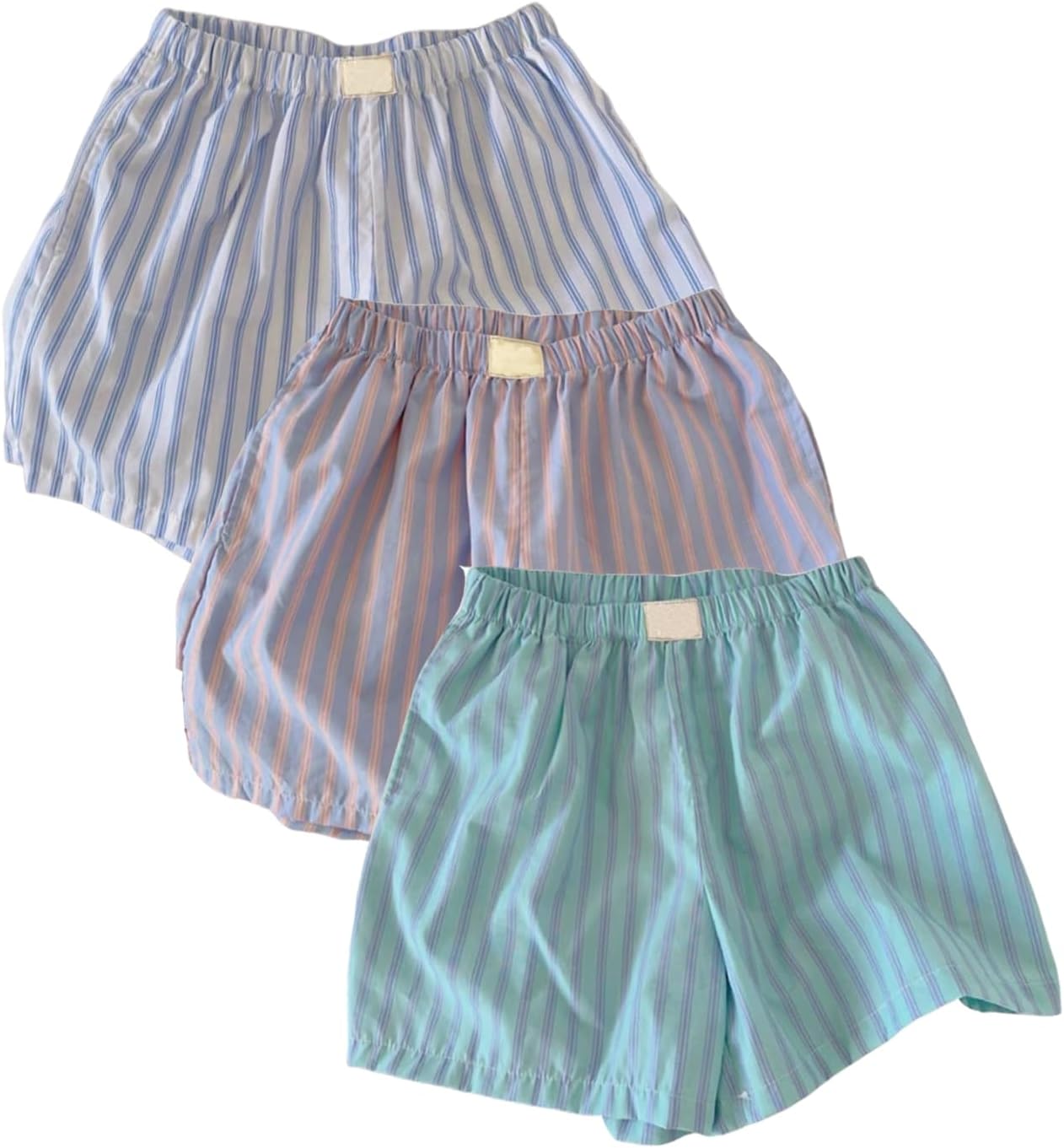 GORGLITTER Women's 3 Pack Striped Boxer Shorts Casual Elastic Waist Pull On Short Pants