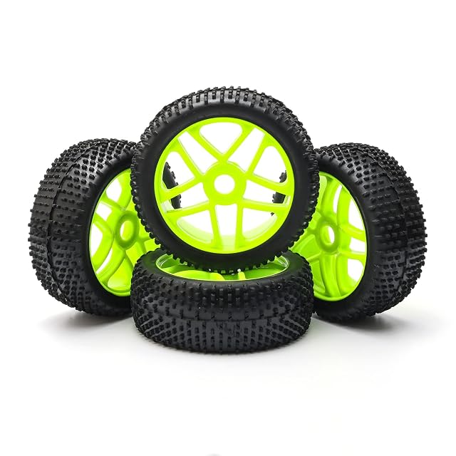 Foto 3 de 7 de Pxyelec Neumáticos de goma para coche RC todoterreno a escala 1:8, color verde (paquete de 4)