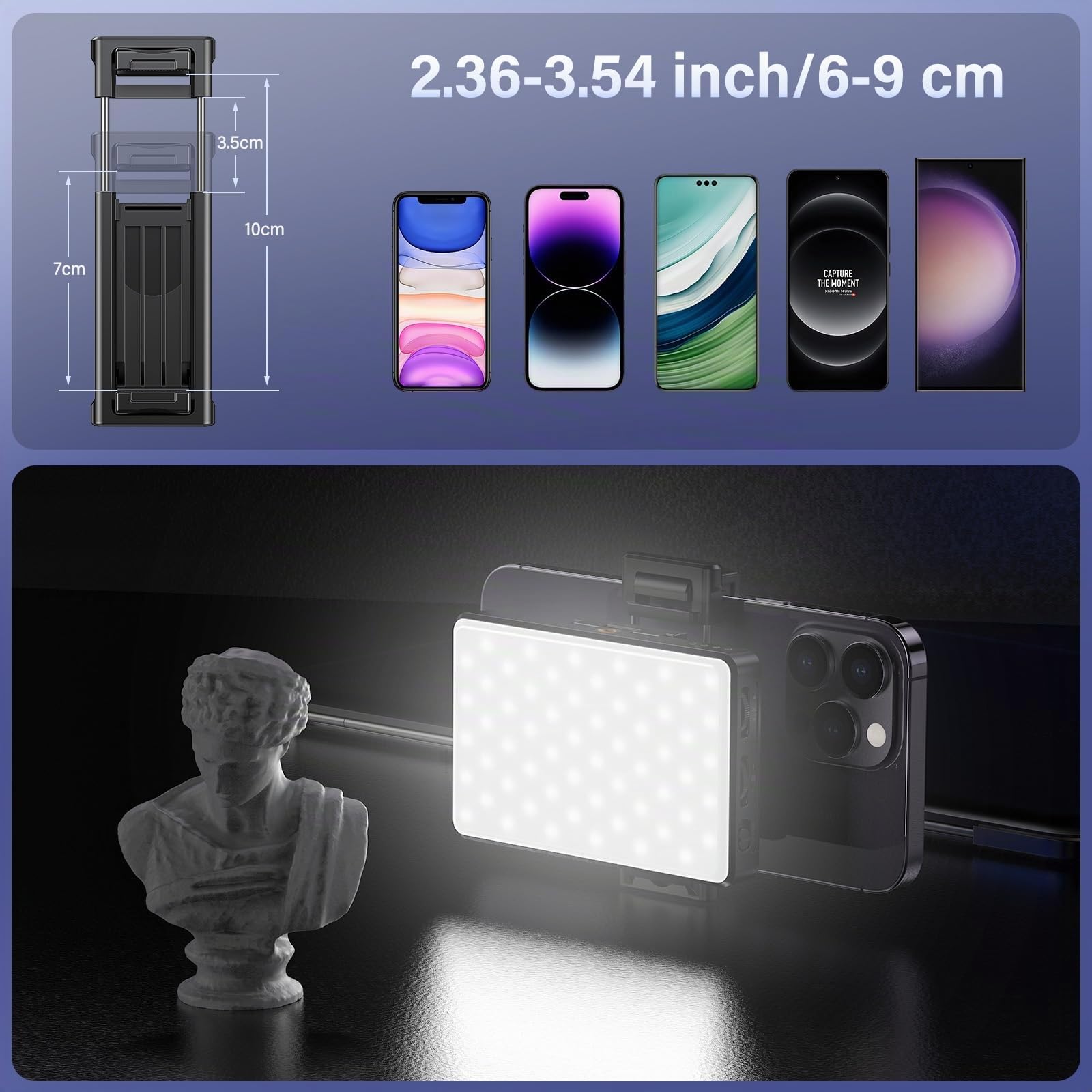 Luce per Video LED, Luce per Foto Portatile Dimmerabile 2500-9000K CRI 95+ 3000mAh Batteria 120 LED con einen Mini-Polarisator und einen Clip, Lampada per Foto per Telefono/iPad/Laptop/Fotocamera