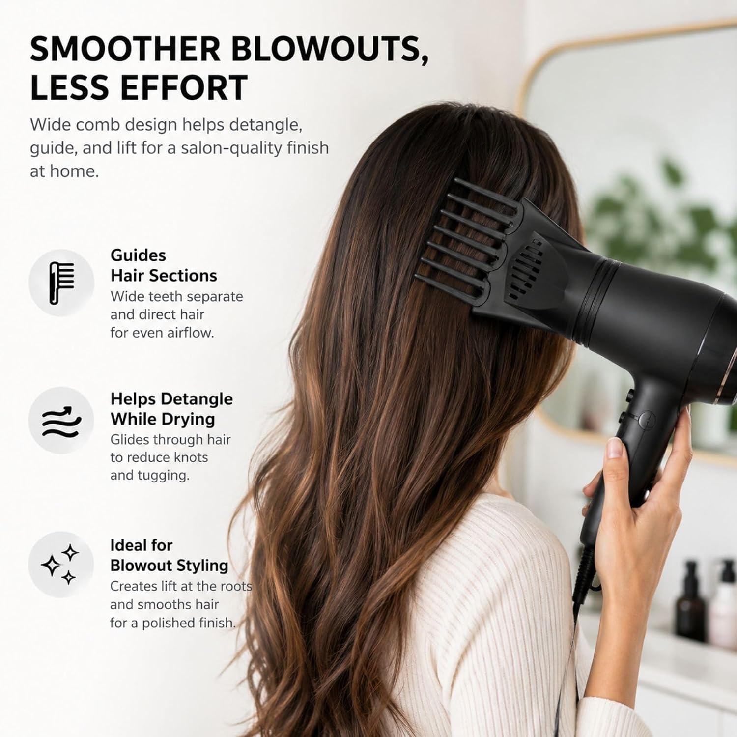 2Pcs Flat-Headed Black Hair Dryer Comb Attachment for Blowout Styling