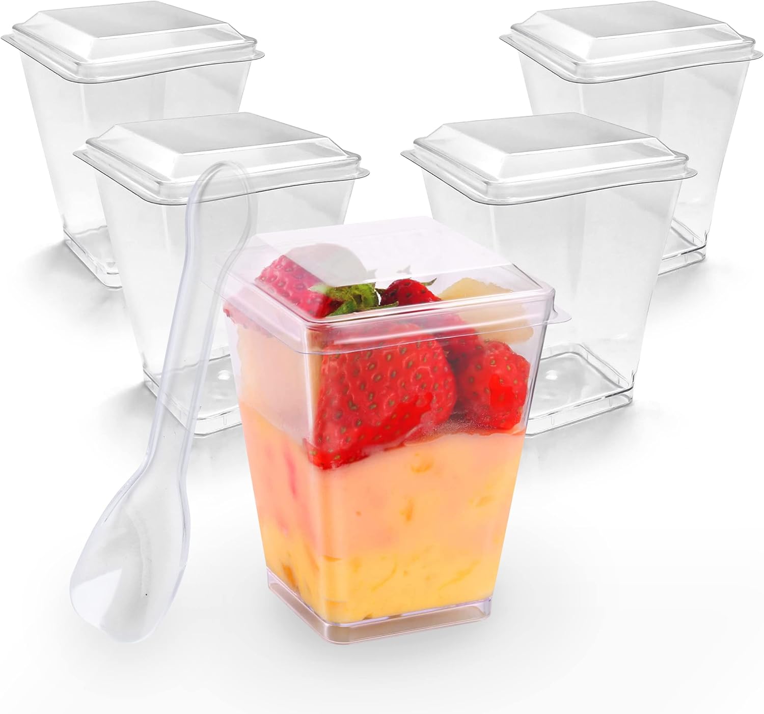 50pack 5oz Clear Plastic Dessert Cups With Lids And Spoons
