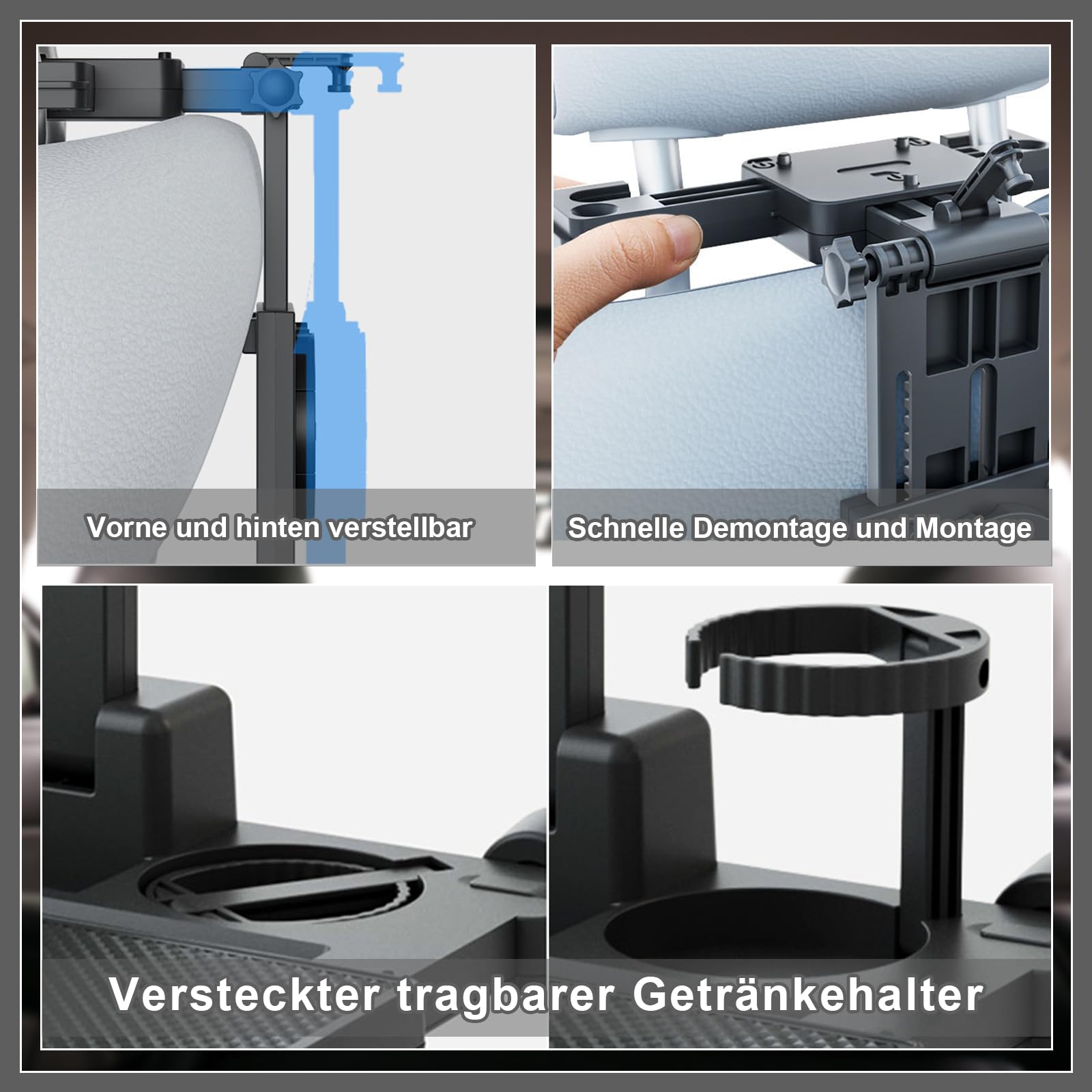 Autotisch Rücksitz Klappbar mit Getränkehalter und Handyhalter, Belastbar bis 20 kg