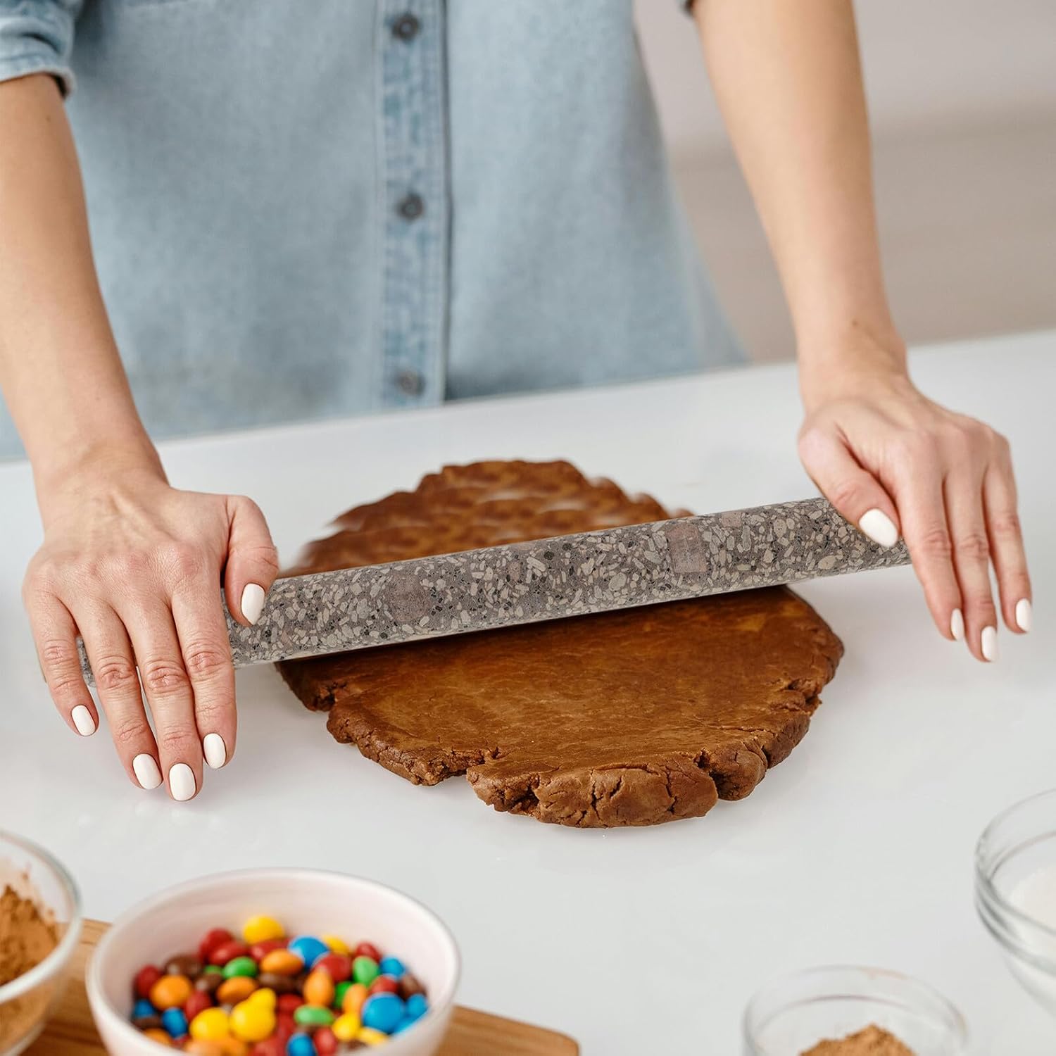 Rolling Pin for Dough Baking, 28-30cm Medium Stone Dough Roller, Kitchen Baking Tool for Dumpling Wrappers and Pizza Crusts