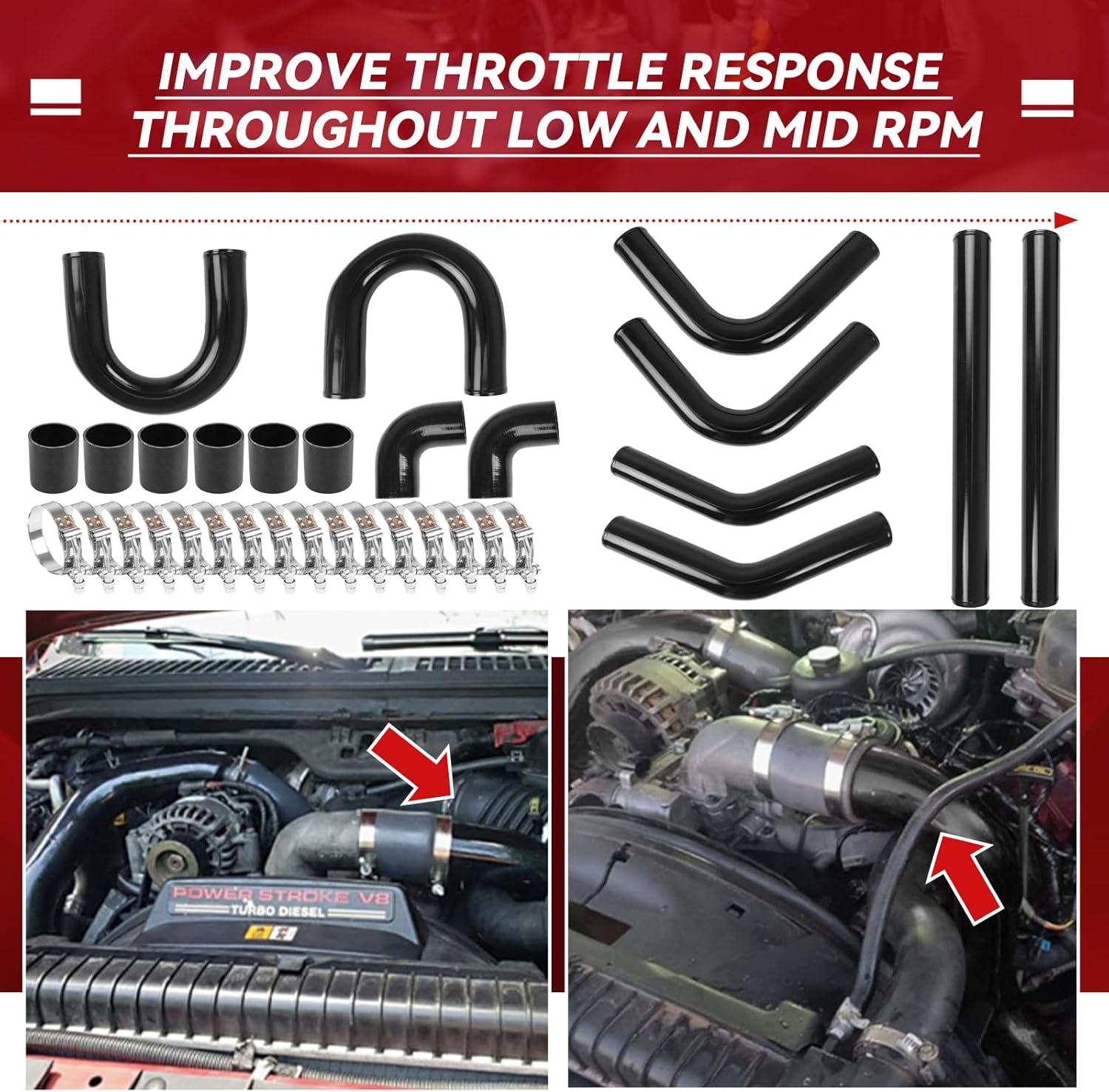 3" Universal Intercooler Kit Aluminum Turbo Intercooler Piping U-Pipe Kit with Coupler and T-Clamps DIY Custom Pipe 32Pcs-Black