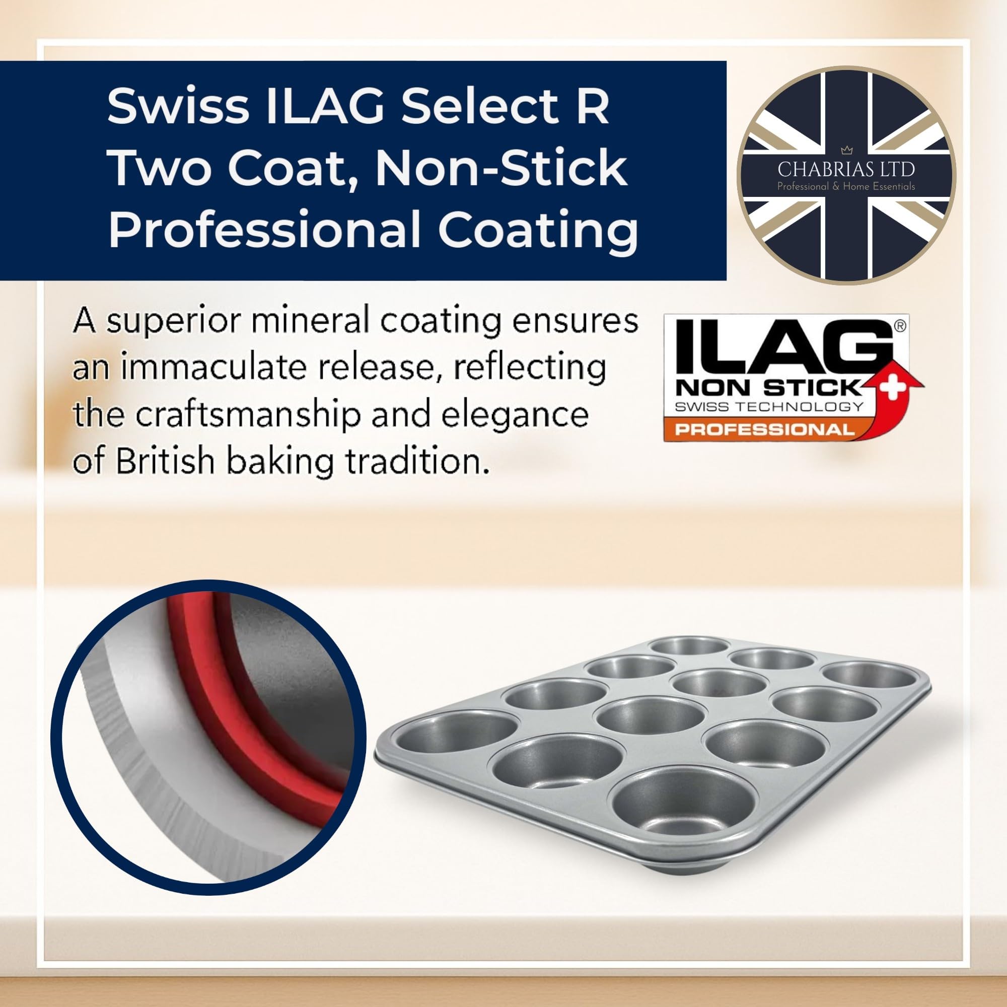 Lot de 2 plateaux antiadhésifs pour 12 muffins et muffins - Fabriqués en Angleterre