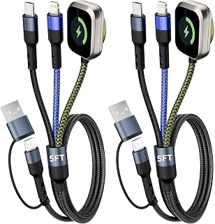 MPATIBY 2 Packs 5FT 3 in 2 Multi Charging Cable for Watch Charger/iPhone 17/Old iPhone, USB A/USB C Cable for Multiple Devices