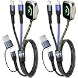 MPATIBY 2 Packs 5FT 3 in 2 Multi Charging Cable for Watch Charger/iPhone 17/Old iPhone, USB A/USB C Cable for Multiple Devices