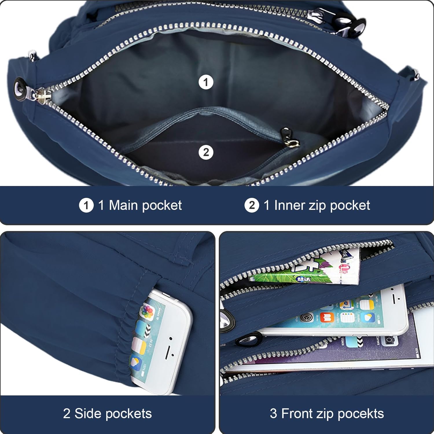 KXF - Bolso Bandolera Para Mujer, Impermeable, De Nailon, Informal, Con