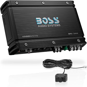 BOSS Audio Systems OX1.5KM Onyx Series Car Audio Subwoofer Amplifier - 1500 High Power, Class A/B, 2/4 Ohm, Low/High Level Input, Low Pass Crossover, MOSFET Power, Monoblock, Full Range