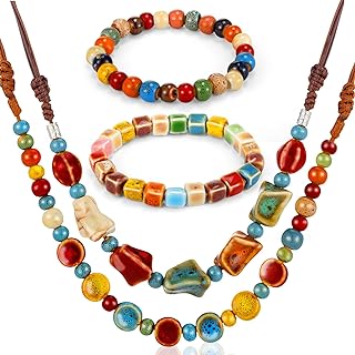 4 Pcs Boho Beaded Necklaces Bracelets for Women Bohemian Hippie Jewelry ...