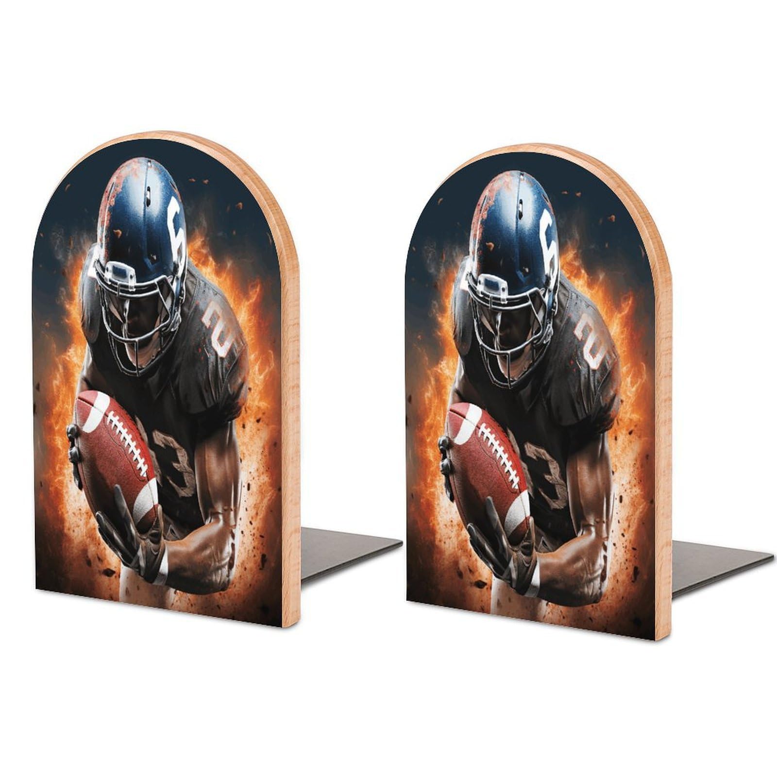 Sujetalibros de madera de fútbol americano con acabado decorativo moderno y robusto