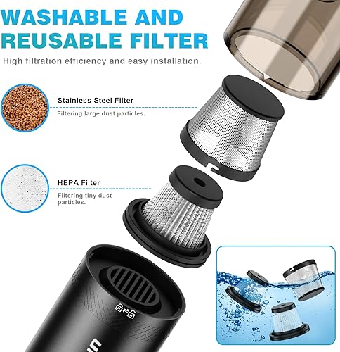 Miniatura 6 de Aspiradora de mano inalámbrica, portátil para automóvil, 14000 PA, potente aspiradora de succión con luz LED y plumero de aire 2 en 1, mini