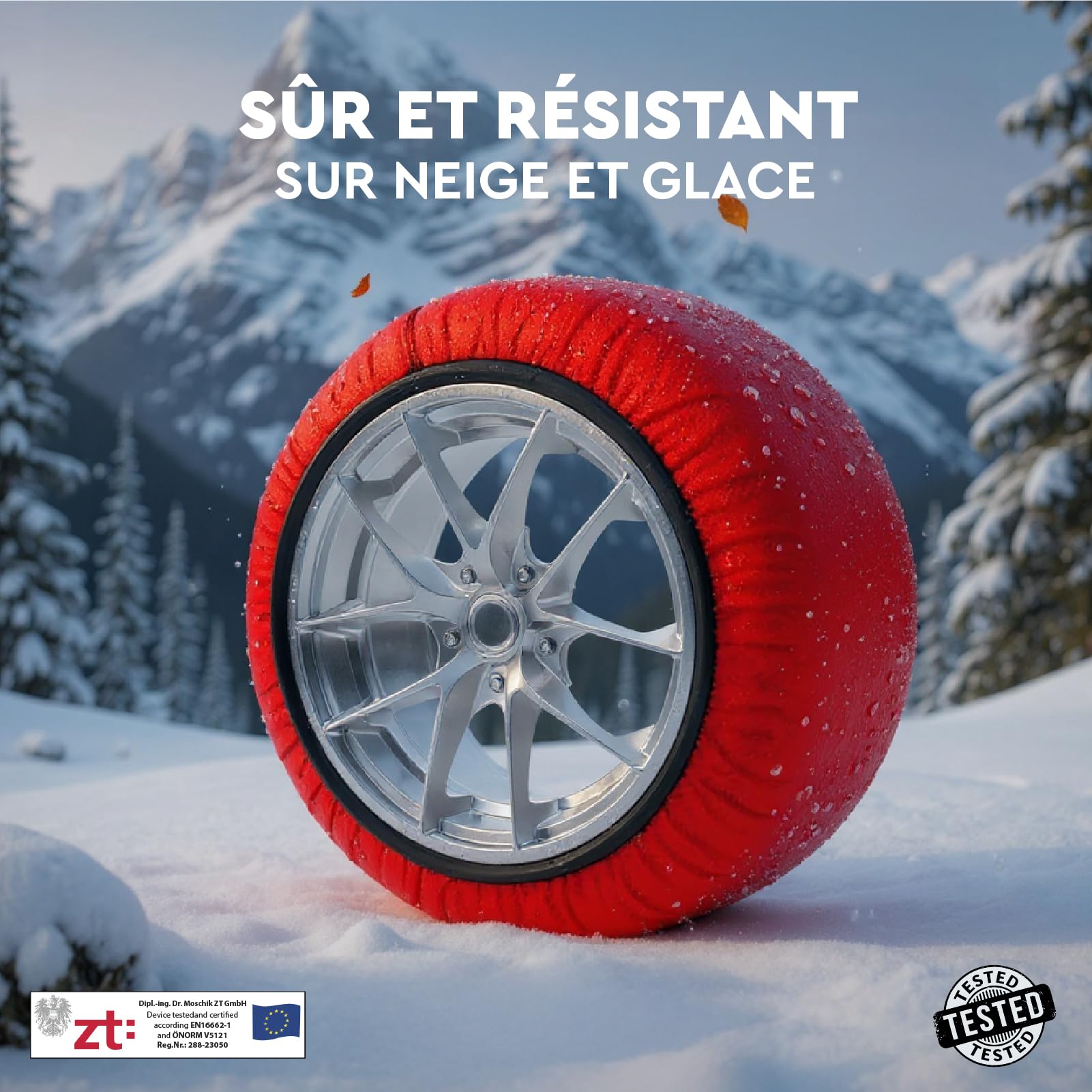 Chaussettes de Neige Textile Homologuées EN 16662-1 Taille XXL Chaussette Pneu Voiture - DriveonSnow EssentialGo Montage Rapide 2 Minutes Haute Sécurité pour Chutes de Neige Occasionnelles + Gants