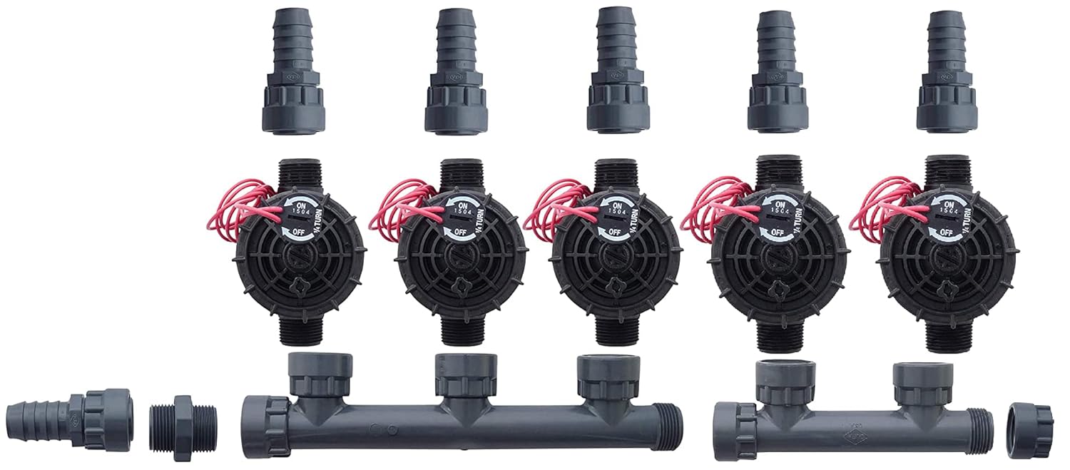Hunter PGV101-JT-MM Dura Manifold Valve Kit with Flow Control - Barb PGV101JTMM (5 Zone)