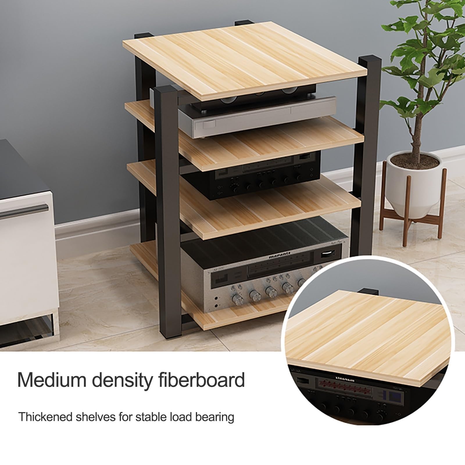 AV – Armadio a torre per intrattenimento a 2/3/4 ripiani, moderno rack per altoparlanti e audio Home Theater, elegante centro multimediale per sistemi TV (marrone, 90 cm)