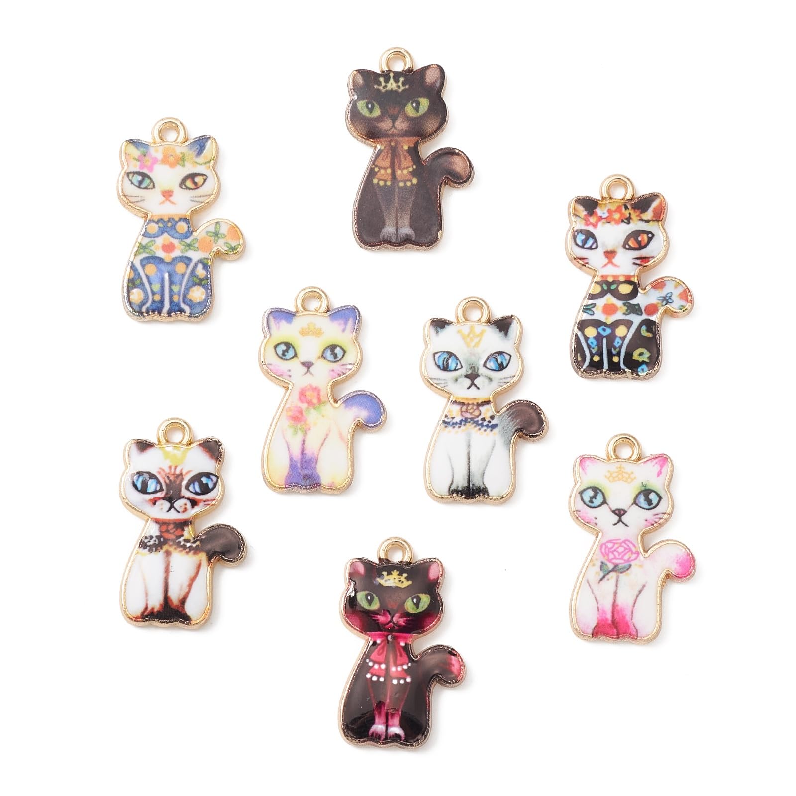 Stiesy 40Pcs 8 Styles Enamel Cat Charms Pendants Cute Animal Charms Colorful Kitten Pet Dangle Charms for Jewellry Making Crafting Bracelets — image 1