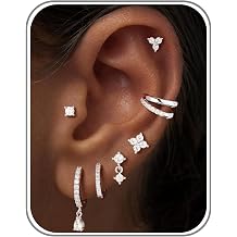 M MOOHAM Flat Back Earring Stacks for Women, Hypoallergenic 14k Real Gold Plated Hoop Stud Cartilage Earrings Stack Set Small Cute Helix Huggie Hoop Drop Earrings Trendy Jewelry Gifts for Women