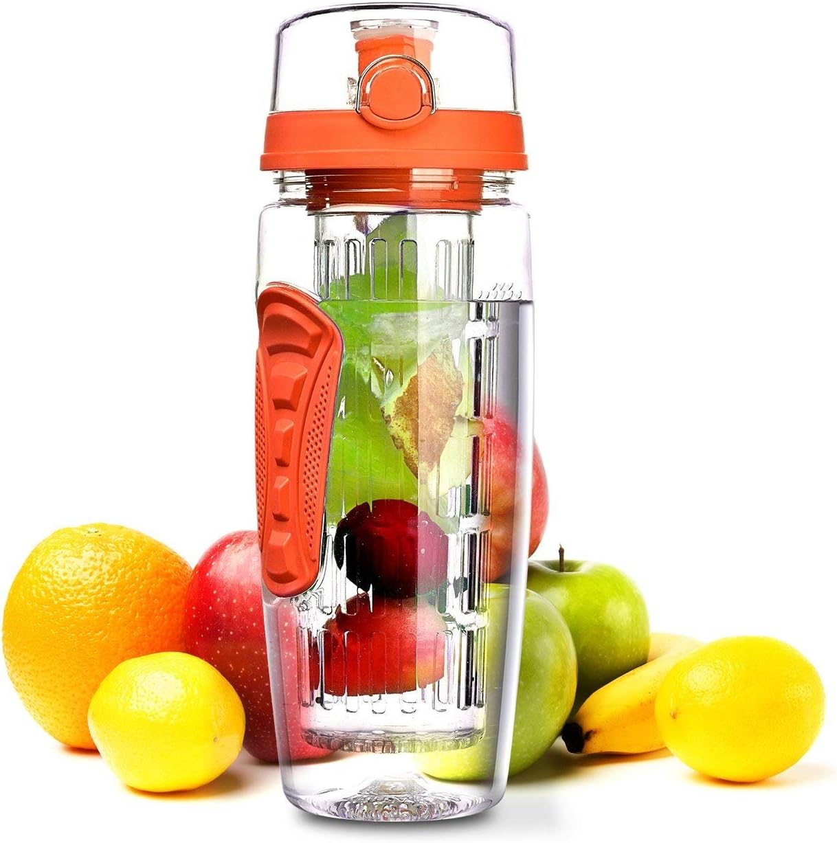Angker Sports Water Bottle, Fruit Infuser Water Bottle, Shatter-Resistant and Impact-Resistant with Cleaning Brush, BPA-Free, Ideal for Your Outdoors or Camping Office or Home, 900ml/32oz (Orange)