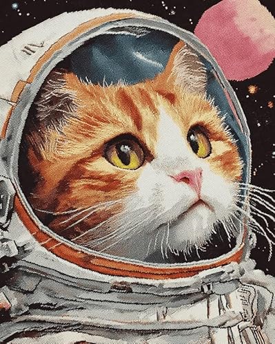 AxiangziK Stamped Cross Stitch Kits 16x20in,Astronaut Cat Pre-Printed 11CT Fabric DIY Art Embroidery Kits Needlework Crafts,Home Wall Decor Gift for Adults Kids